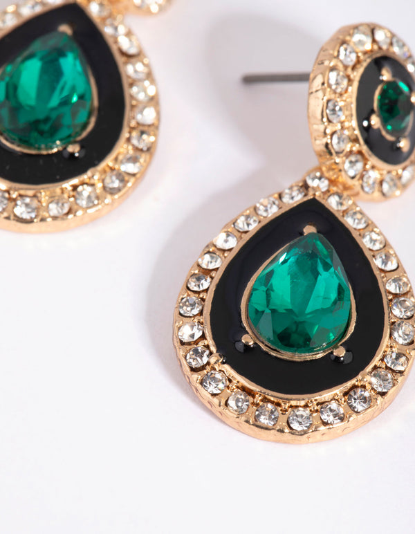 Green Diamante Teardrop Earrings