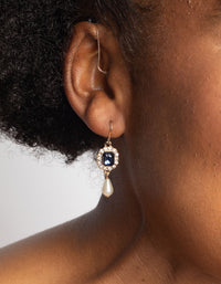 Gold Diamante and Pearl Drop Earrings - link has visual effect only