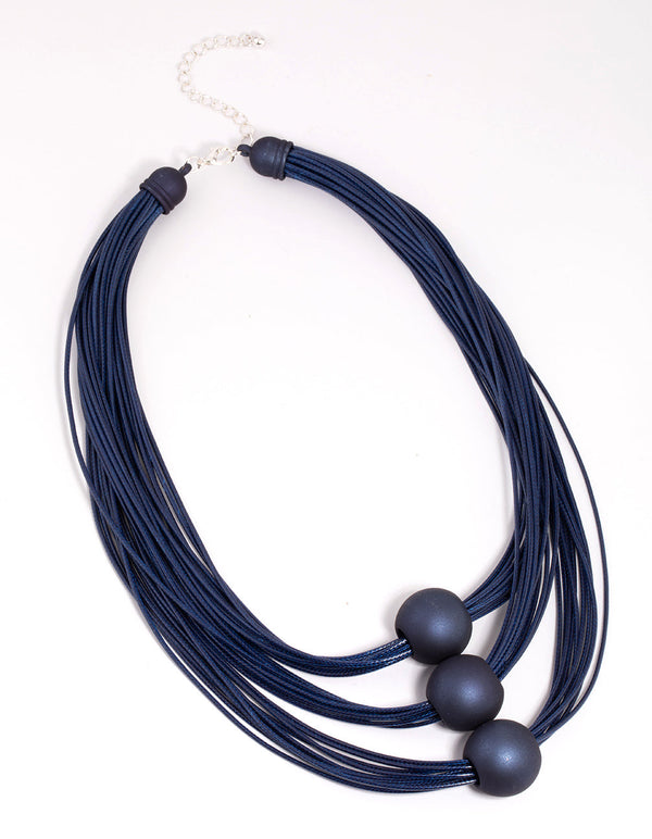 Matte Blue Sphere and Cord Necklace
