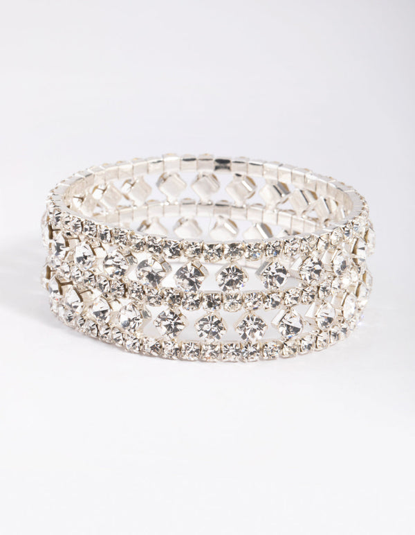 Silver Diamante Statement Stretch Bracelet