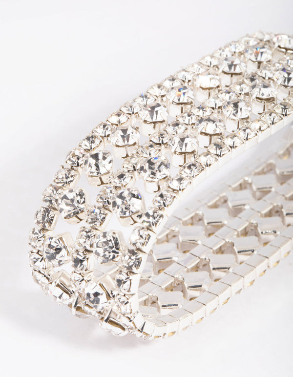 Silver Diamante Statement Stretch Bracelet