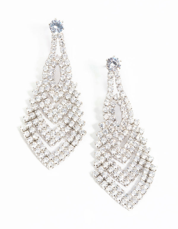 Rhodium Cubic Zirconia V Drop Earrings