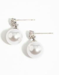 Rhodium Cubic Zirconia Pearl Drop Earrings - link has visual effect only