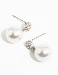 Rhodium Cubic Zirconia Pearl Drop Earrings - link has visual effect only