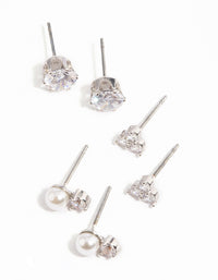 Rhodium Cubic Zirconia Pearl Stud Earring Pack - link has visual effect only