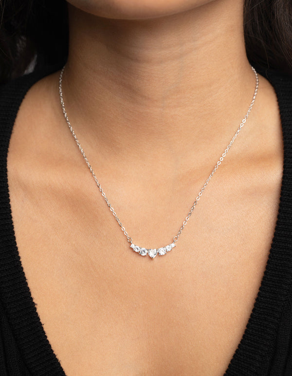 Silver Cubic Zirconia Heart Necklace and Earrings Set