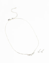 Silver Cubic Zirconia Heart Necklace and Earrings Set - link has visual effect only