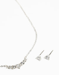 Silver Cubic Zirconia Heart Necklace and Earrings Set - link has visual effect only