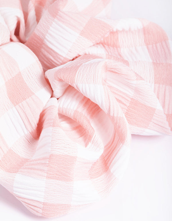 Blush and White Check Scrunchie