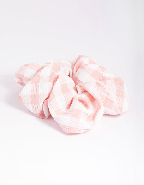 Blush and White Check Scrunchie