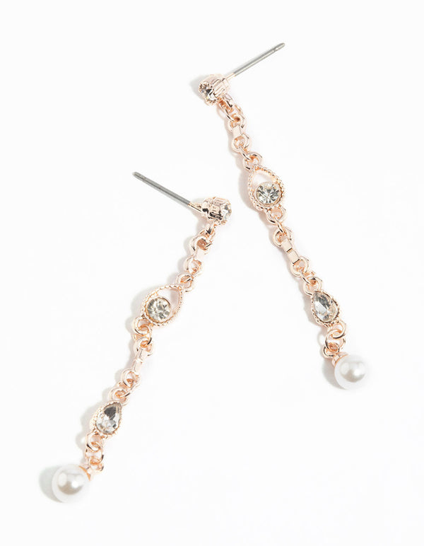 Rose Gold Diamante Chain Drop Earrings