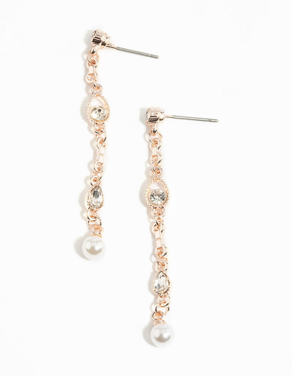 Rose Gold Diamante Chain Drop Earrings