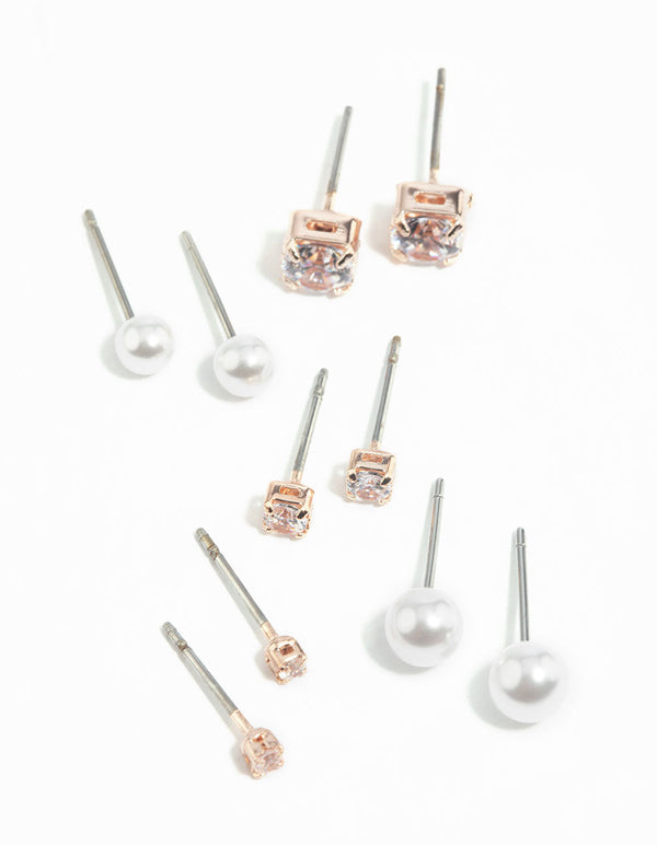 Rose Gold Diamante Stud Earring Pack