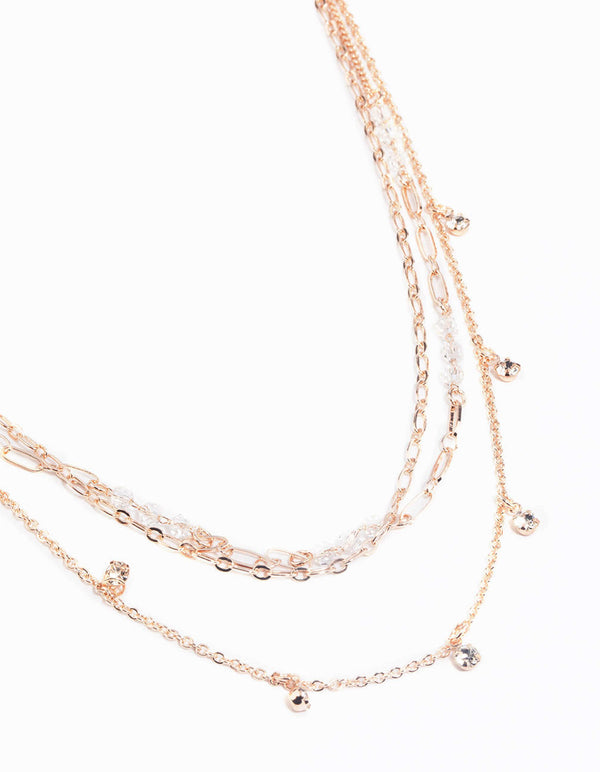 Roségouden gelaagde ketting met bedel