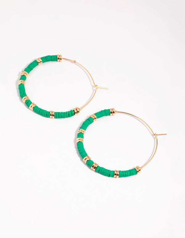 Green Chip Bead Hoop Earrings