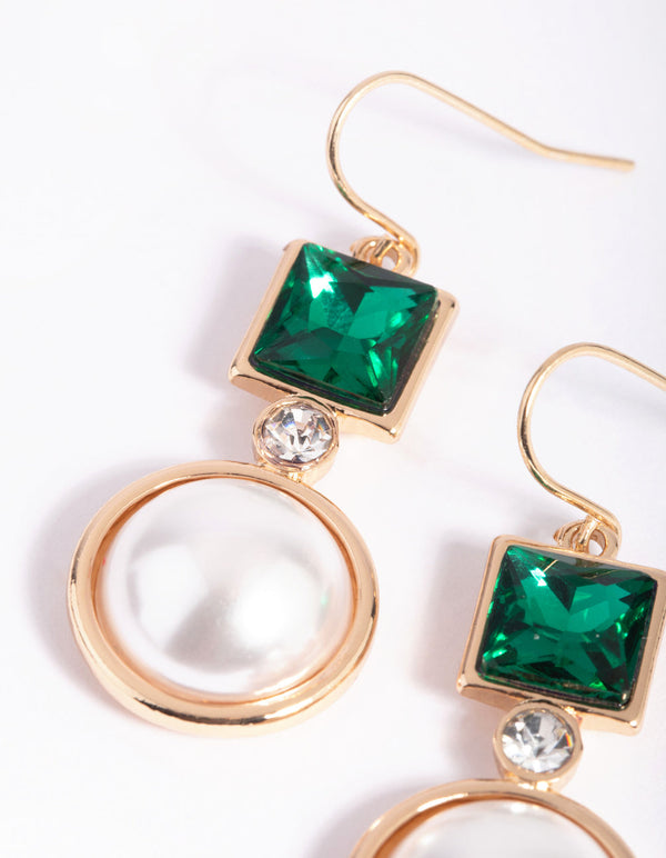 Green Pearl Drop Earrings