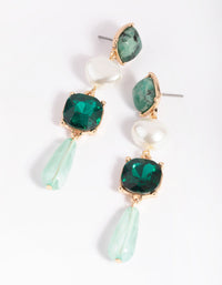 Green Pearl and Diamante Drop Earrings - link has visual effect only