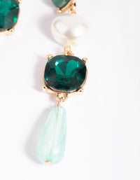 Green Pearl and Diamante Drop Earrings - link has visual effect only