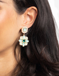 Green Statement Stone and Pearl Drop Earrings - link has visual effect only