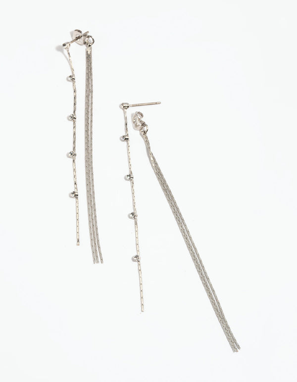Rhodium Floating Diamante Chain Drop Earrings