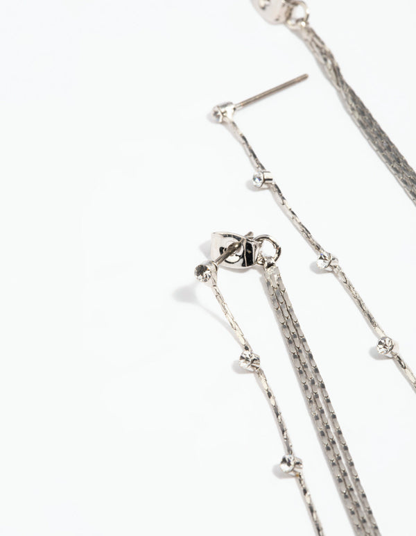 Rhodium Floating Diamante Chain Drop Earrings