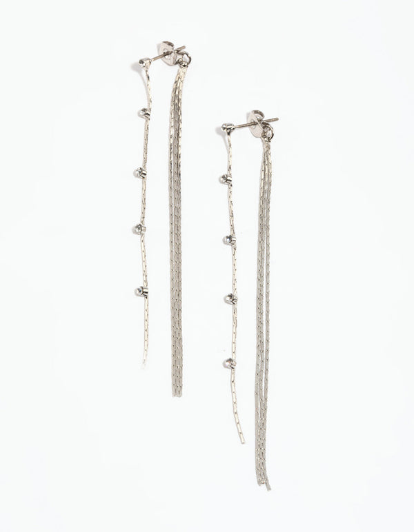 Rhodium Floating Diamante Chain Drop Earrings
