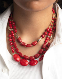 Red Beaded Layered Necklace - link has visual effect only