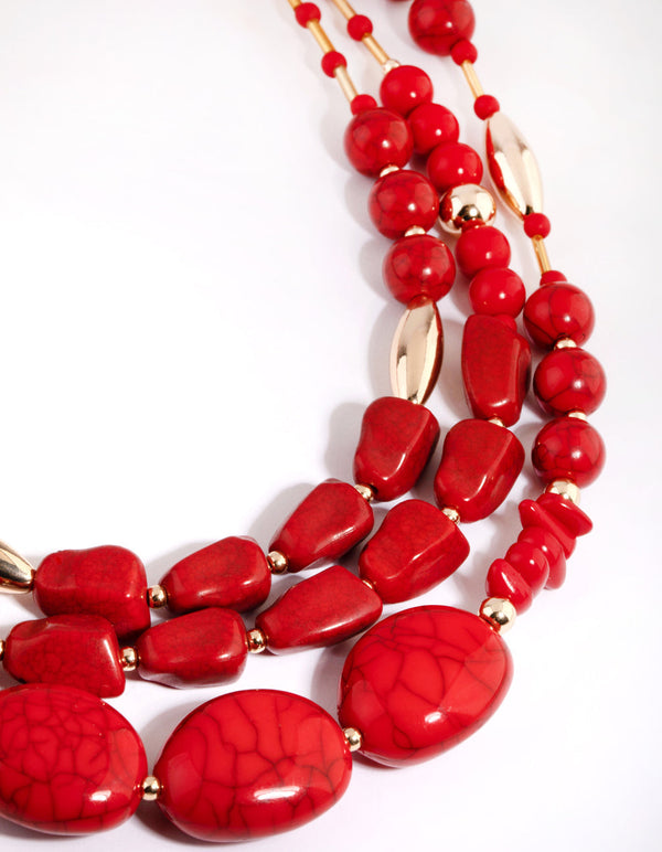 Red Beaded Layered Necklace