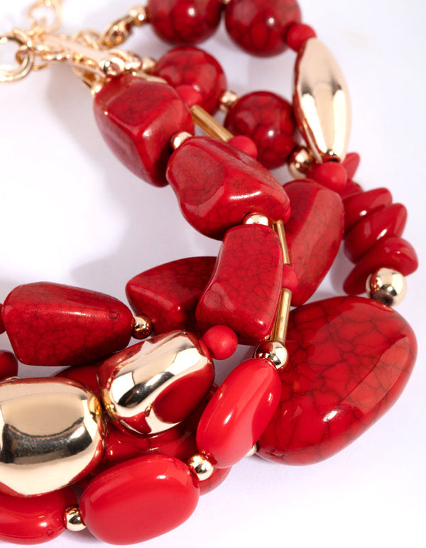 Red Beaded Layered Bracelet