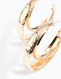 Gold Curly Pattern Hoop Earrings - link has visual effect only