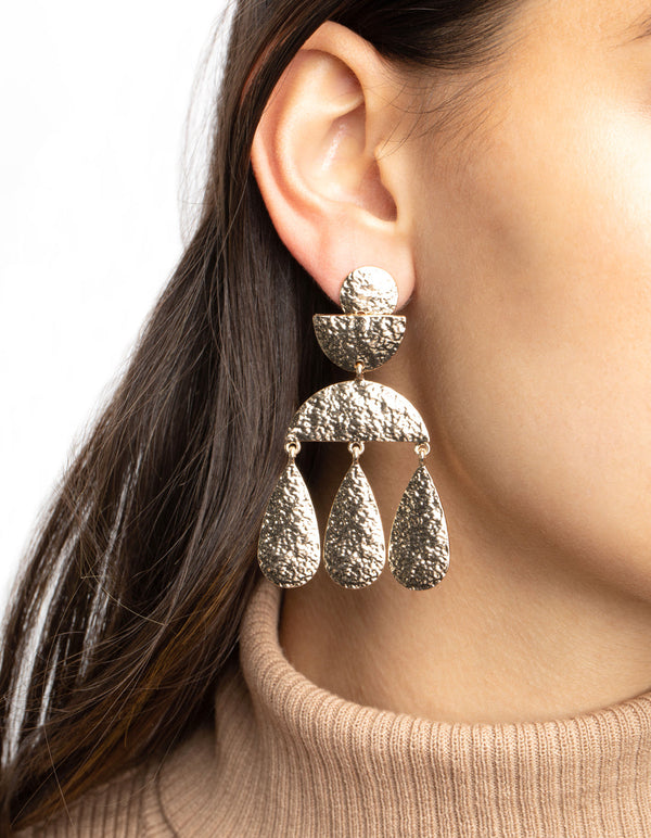 Gold Hammered Curve Drop Earrings