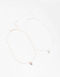 Mixed Metal Puff Heart Necklace Set - link has visual effect only