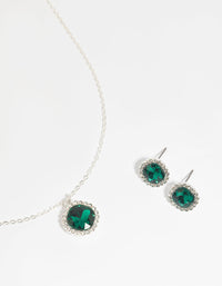 Green Cushion Halo Necklace and Earrings Set - link has visual effect only