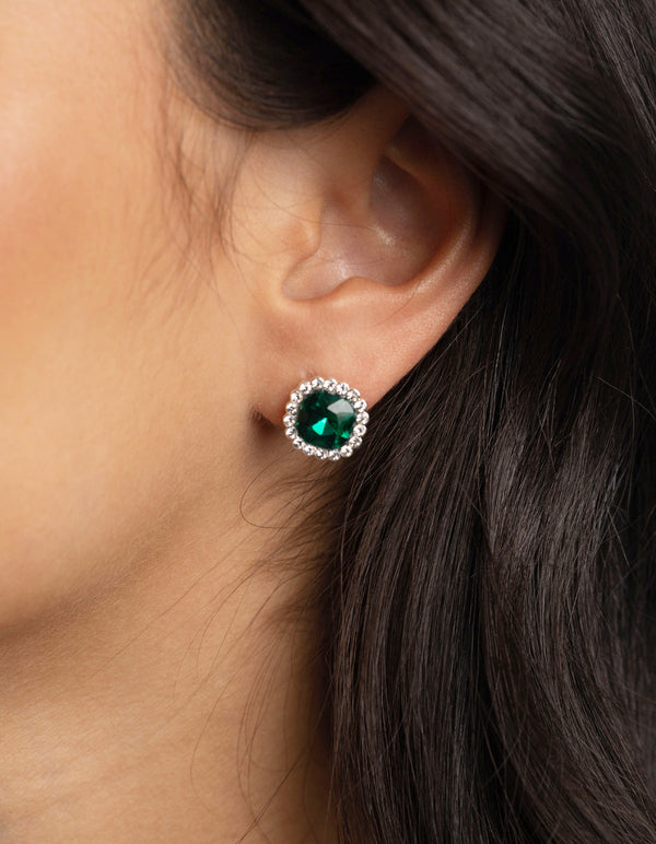 Green Cushion Halo Necklace and Earrings Set