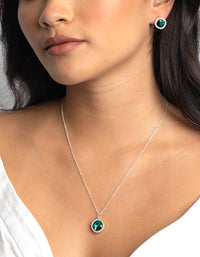 Green Cushion Halo Necklace and Earrings Set - link has visual effect only