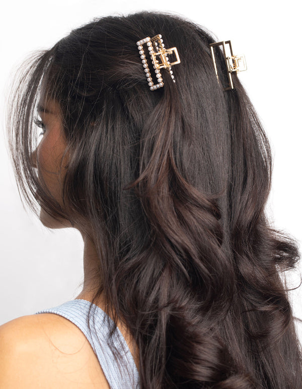 Mini Pearl Rectangular Claw Set