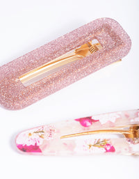 Pink Floral Glitter Clips - link has visual effect only