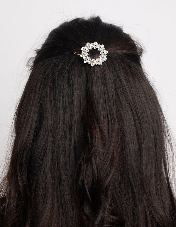 Silver Diamante Circle Clips