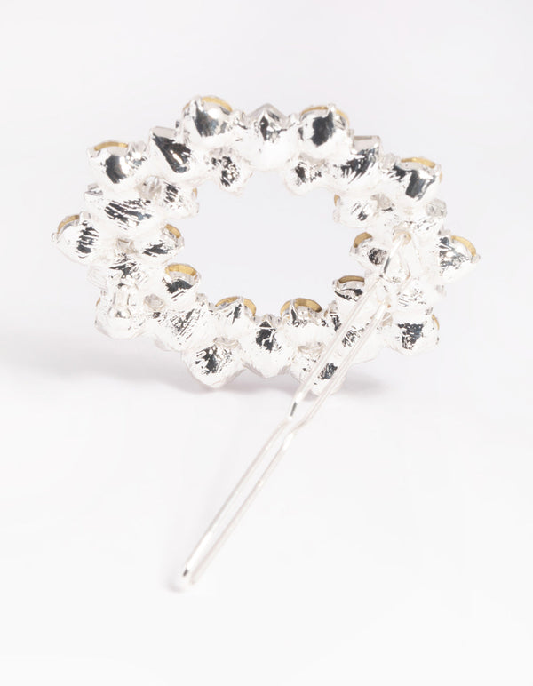 Silver Diamante Circle Clips