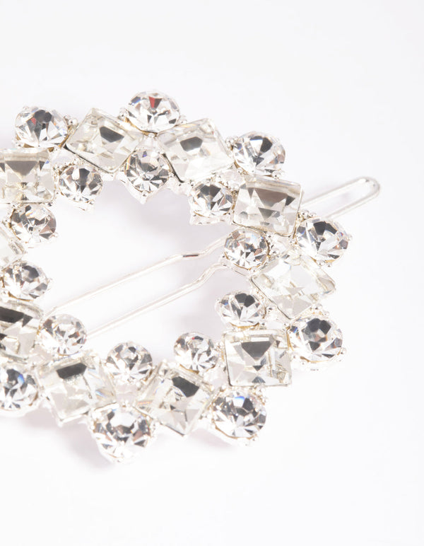 Silver Diamante Circle Clips