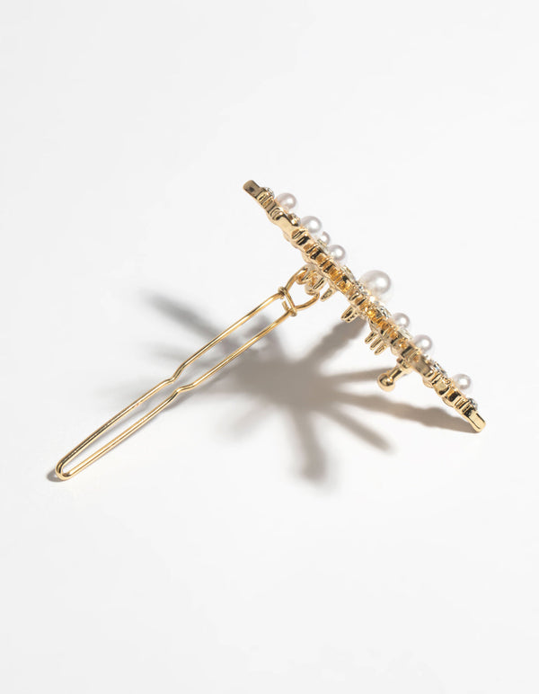 Gold Pearl and Diamante Star Clip