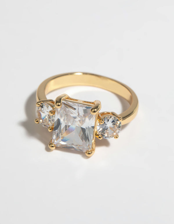 金色方晶锆石订婚戒指