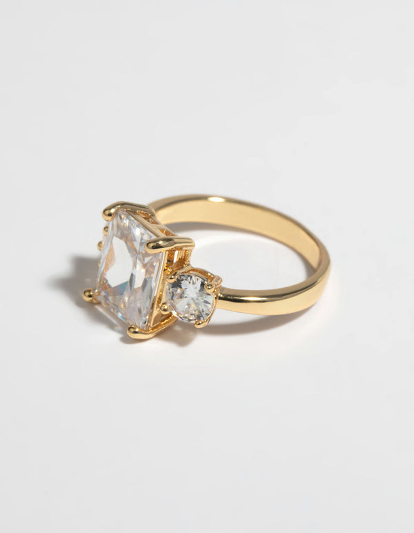 金色方晶锆石订婚戒指