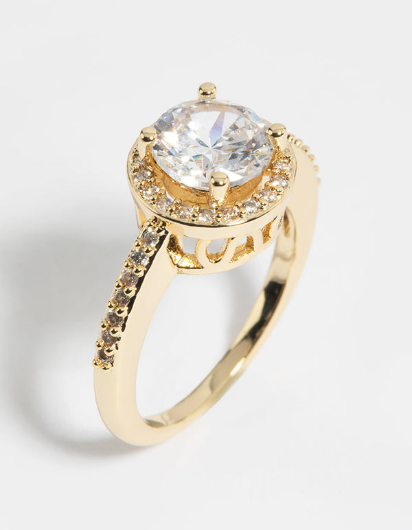 金色方晶锆石单石戒指