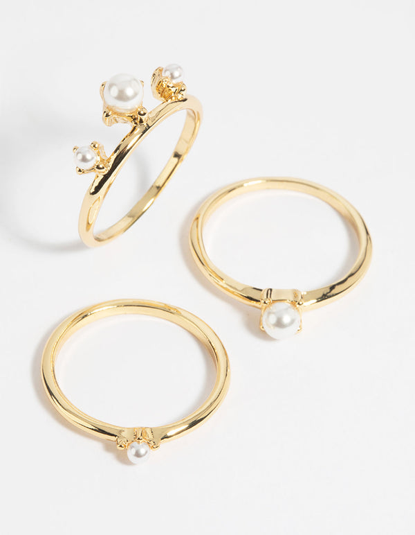 Gold Pearl Ring Stack Pack