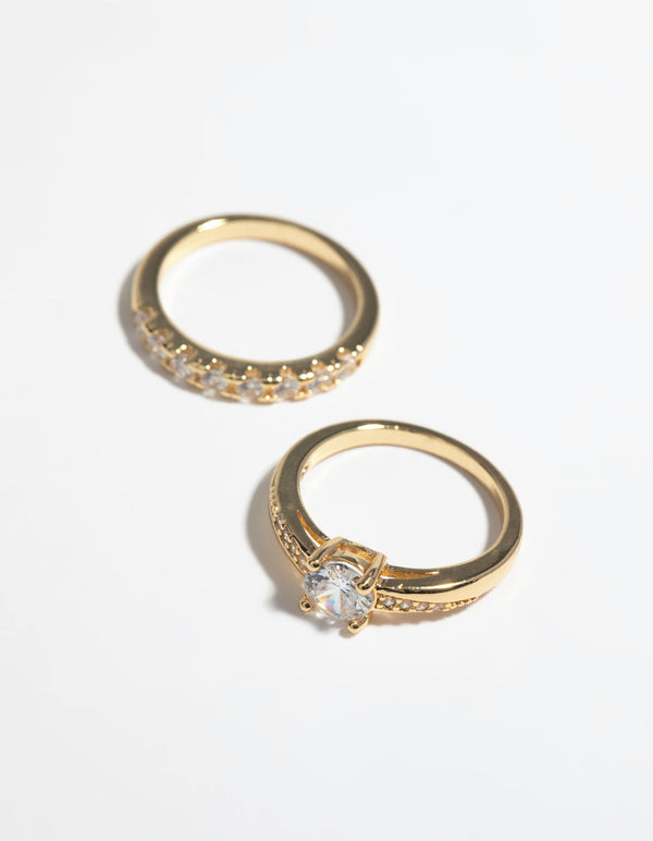 Gold Plated Cubic Zirconia Engaement Ring Set
