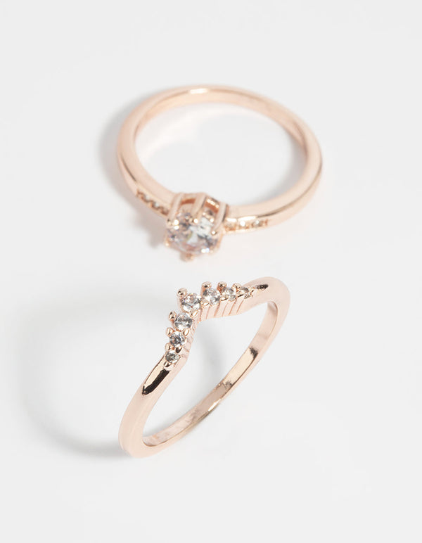 Rose Gold Plated Cubic Zirconia Engagement Style Ring Set