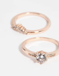 Rose Gold Plated Cubic Zirconia Engagement Style Ring Set - link has visual effect only