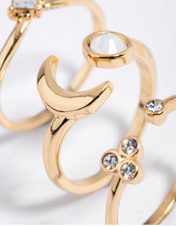 Gold Moonstone Ring Stack Pack