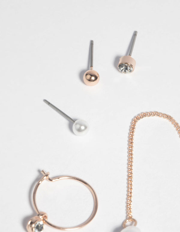 Rose Gold Classic Pearl Stud Earring Pack